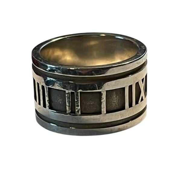 Tiffany & Co. Atlas Wide Band Ring Sterling Silver Roman Numeral Sz 5 - Picture 12 of 13